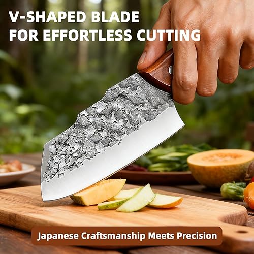 Miniatura 2 de KOFERY Cuchillo de carnicero japonés hecho a mano, cuchillo pequeño con funda para cocina, campamento y barbacoa, gran idea de regalo