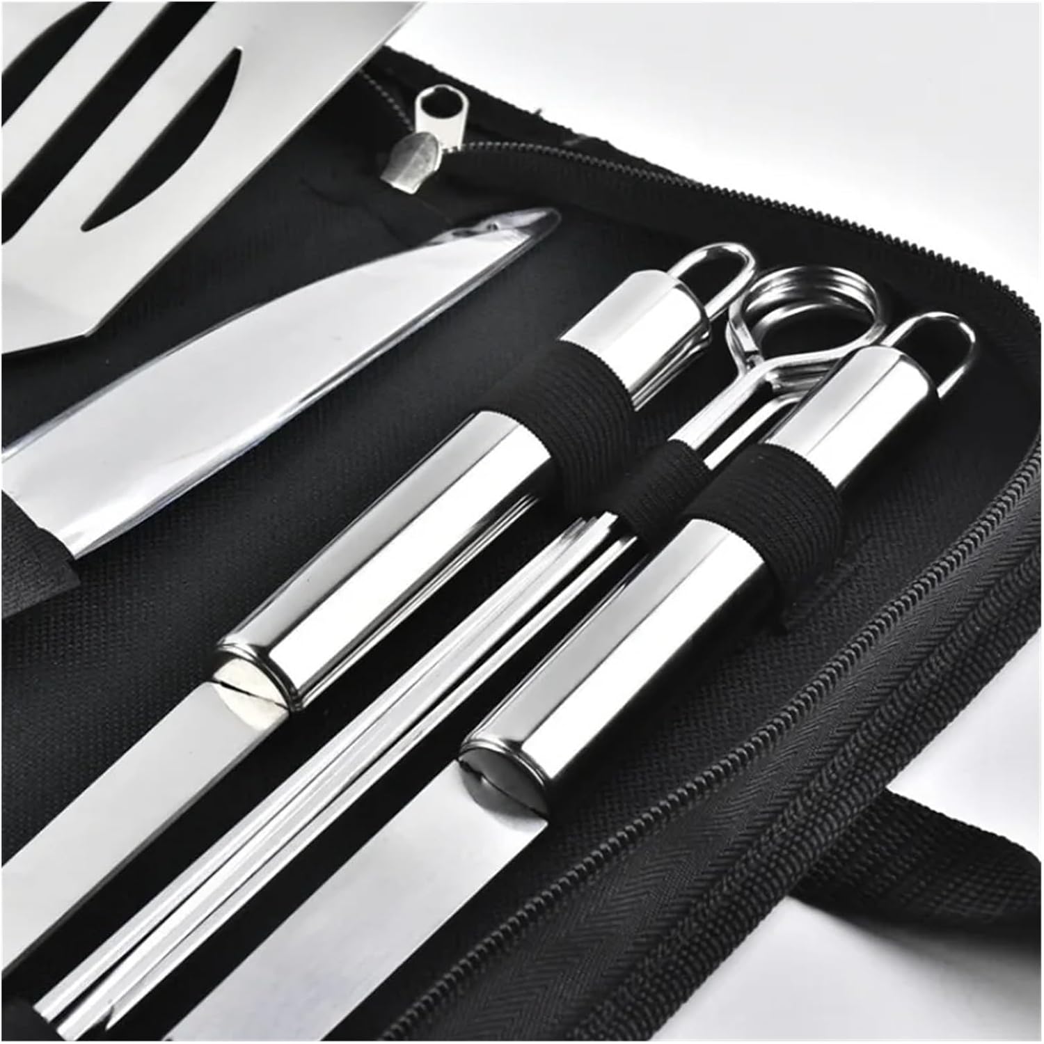 Barbecue Stainless Steel Oven Set Barbecue Combination Tool Outdoor BBQ Storage Portable Cloth Bag Baking Barbecue Accessories(18-Piece Set)