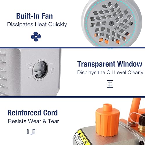 Miniatura 7 de BACOENG Bomba de vacío de 5 CFM, bomba de vacío de paletas rotativas de una sola etapa de 110 V 13 HP con aceite, para R32 R1234yf R134a R410a R12