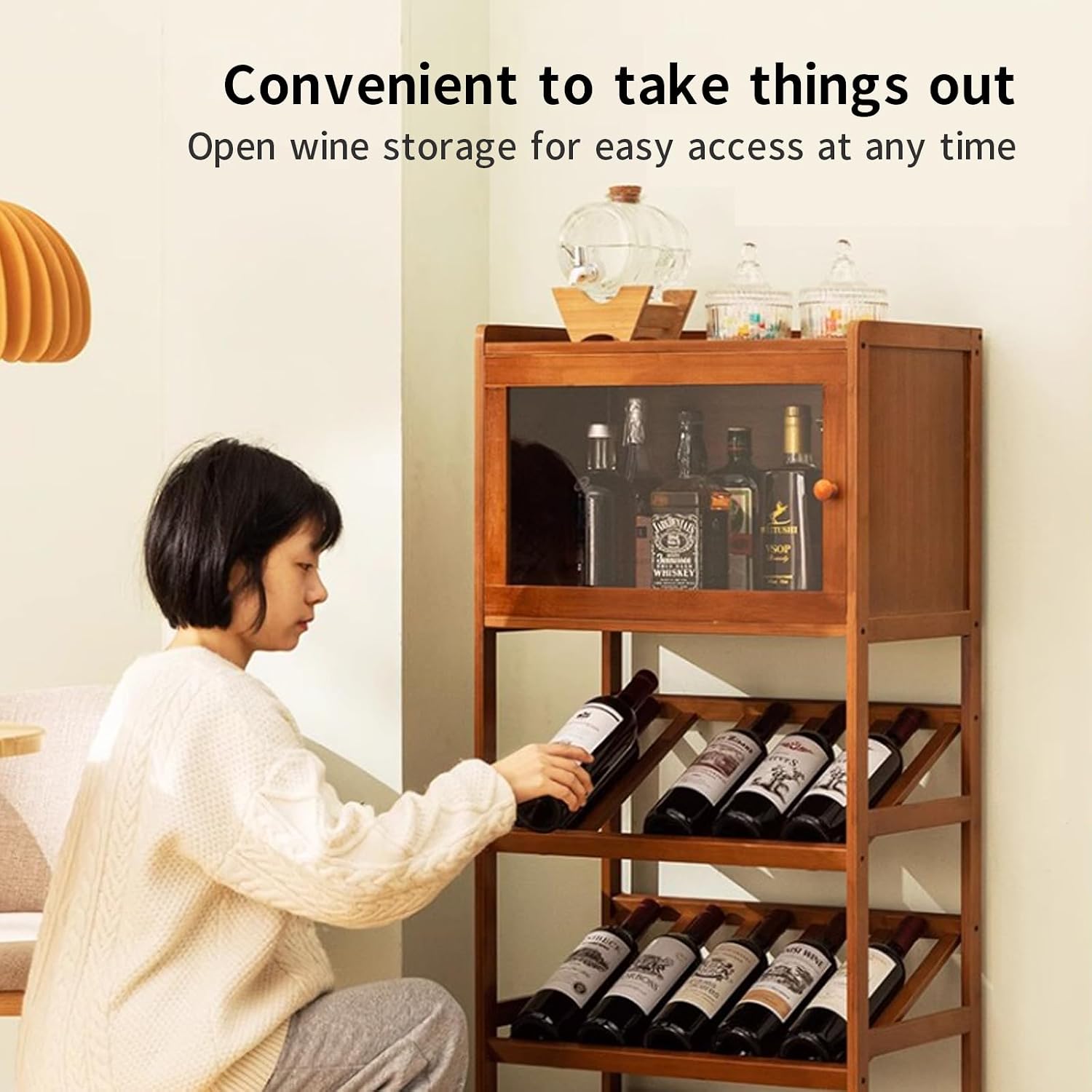 Bottle Bamboo Wine Rack Countertop+Wine Cabinet,2/3-Tier Wine Rack Shelf Insert for Cabinet,Wine Bottle Storage Shelf, Freestanding Wine Rack Bottles Stand Holder Organizer, Brown