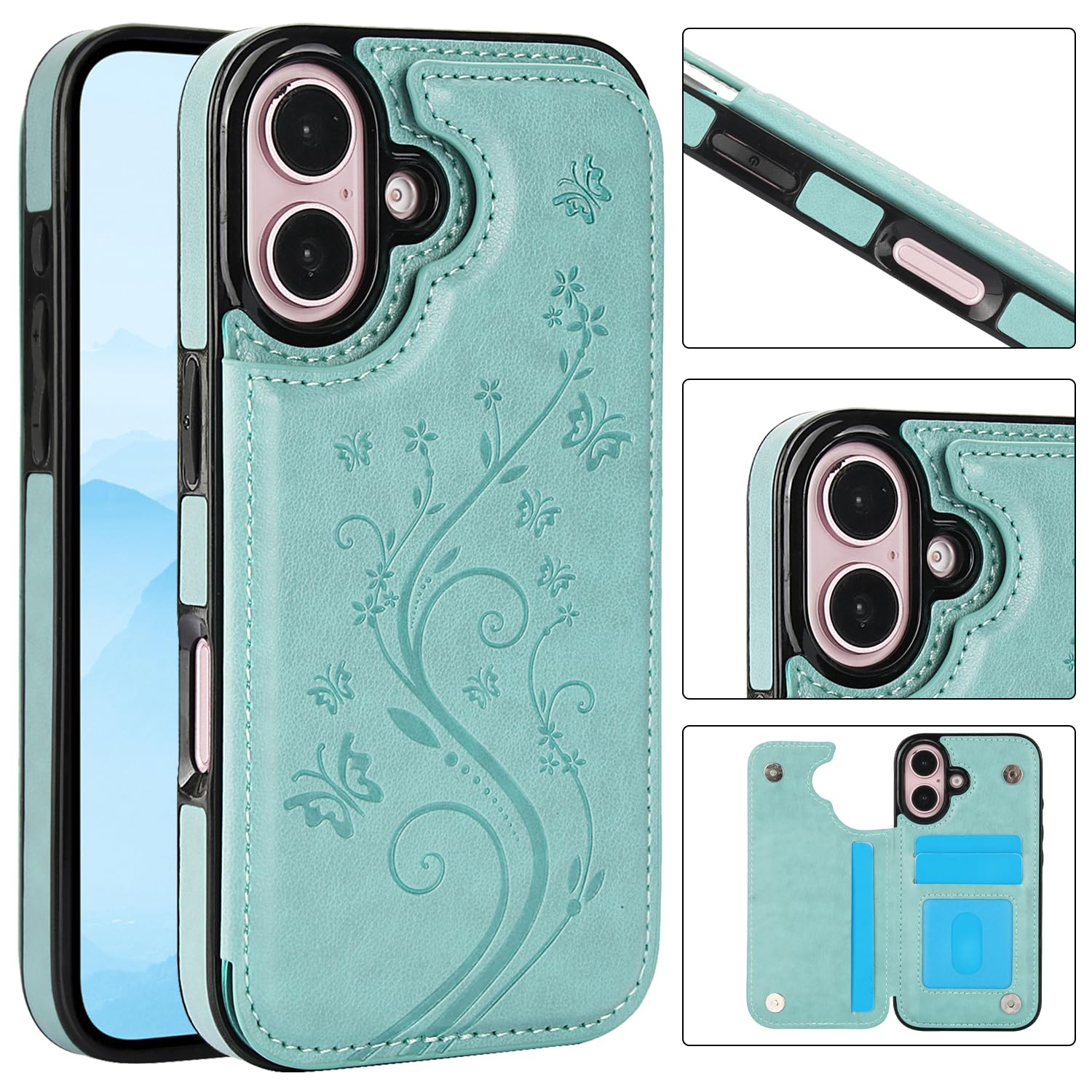 Phone Case Compatible with iPhone 16 Plus 6.7 inch with Tempered Glass Screen Protector and Card Holder Wallet Cover Stand Flip Leather Cell Accessories i Phone16 16+ i16 + 16Plus 2024 Women Men Green - Image 2