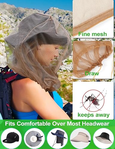 Miniatura 3 de wohohoho Malla de malla para la cabeza de mosquito con cordón, malla facial para sombreros, protector facial de malla para hombres y mujeres,