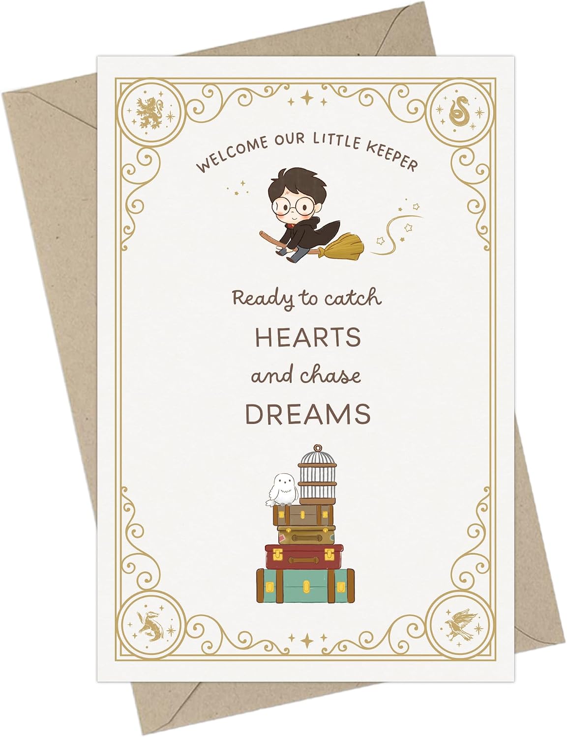 CON*QUEST ConQuest Journals Harry Potter Little Keeper Fill-in-the-Blank Baby Birth Annoncement & Envelope Box Set, Includes 20 Blank Announcements & 20 Envelopes, 4'' x 6'', Officially Licensed