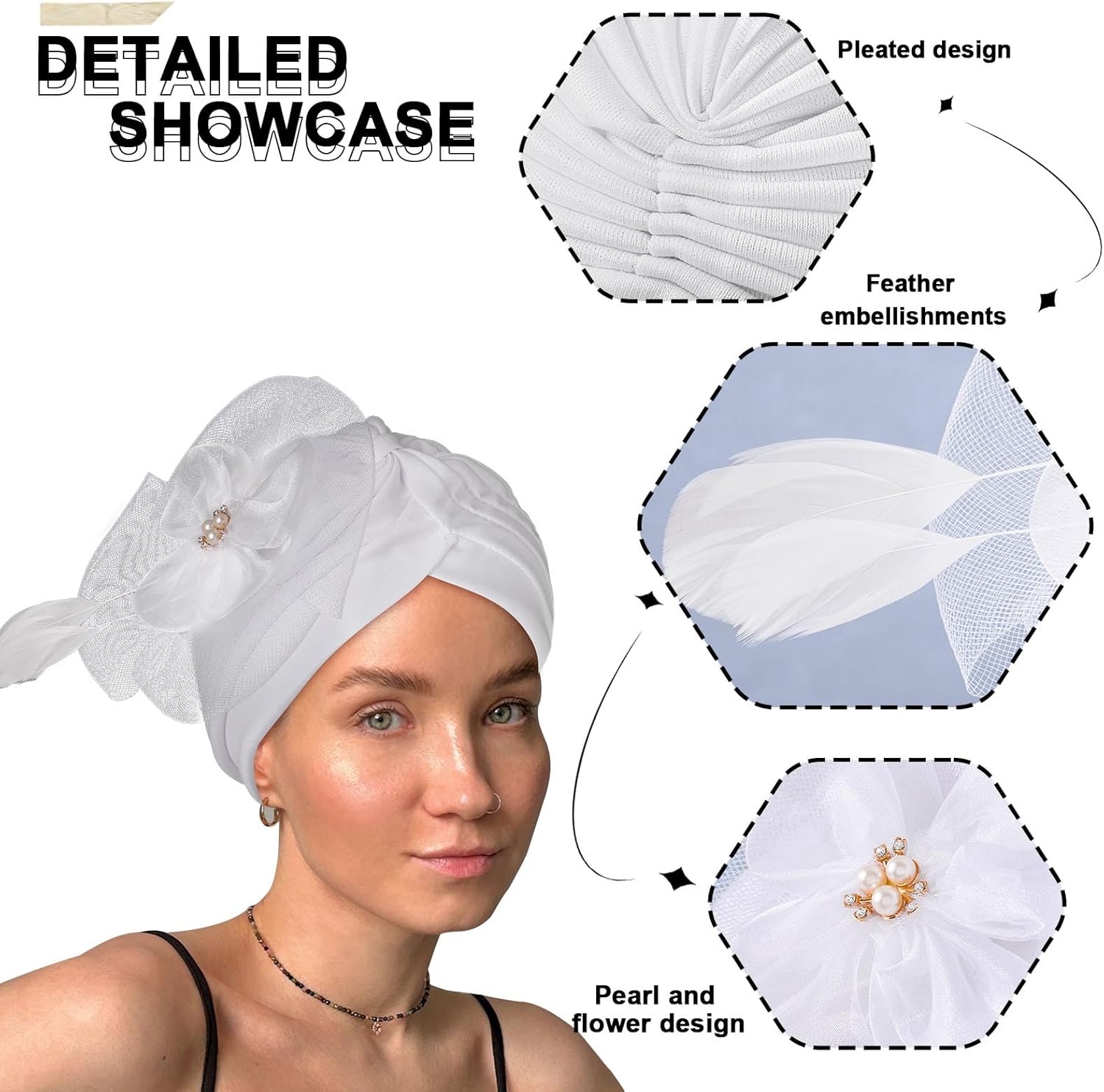 Bohend Flower Rhinestone Turbans Cap Pearl Knot Headwarp Beanie Pre Tied Head Cover Bonnet Pleated Headscarf Hat for Women - Image 4