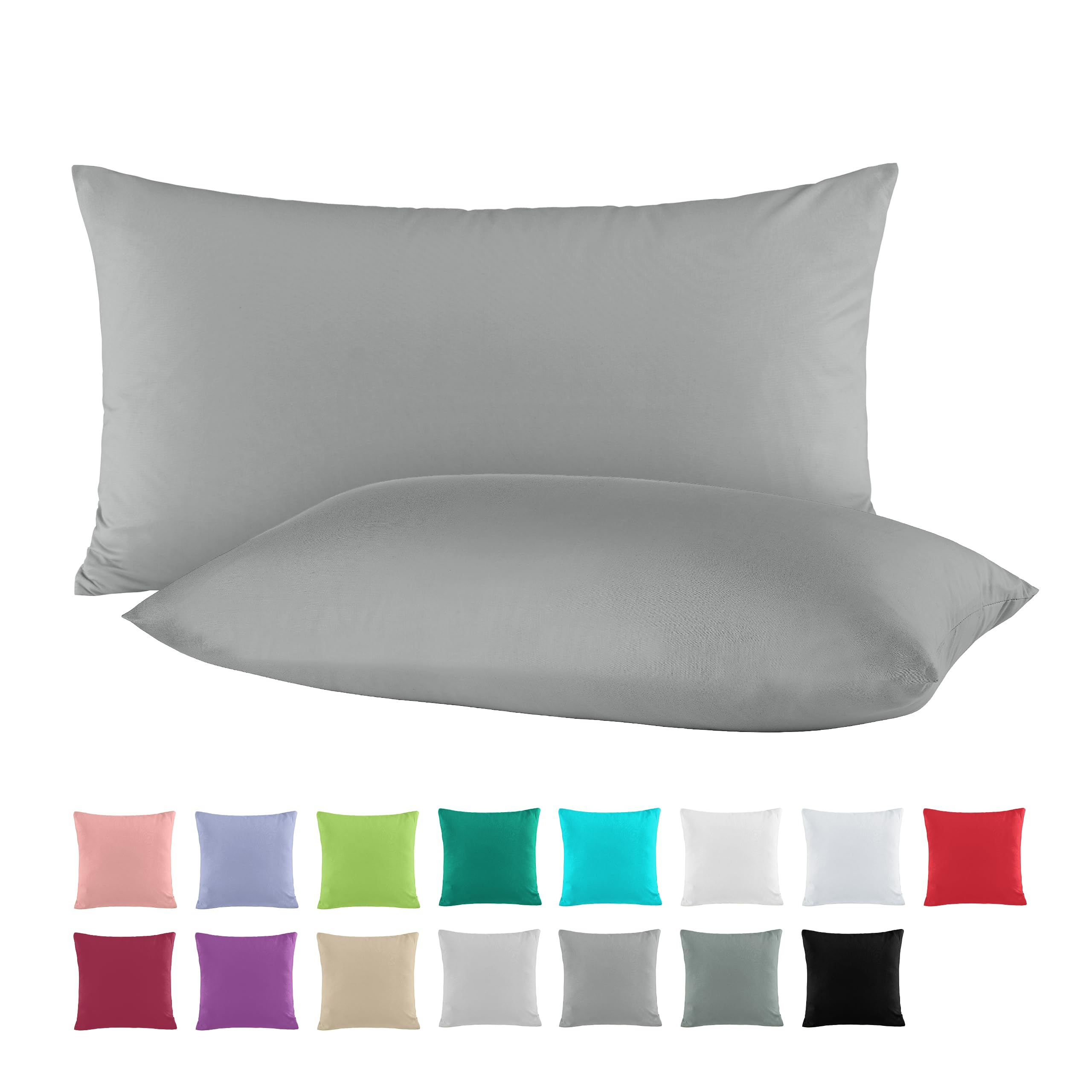 BaSaTex Set of 2 Renforcé Cotton Pillowcases, 40 x 60 cm, 100% Cotton Pillowcases, Steel Grey