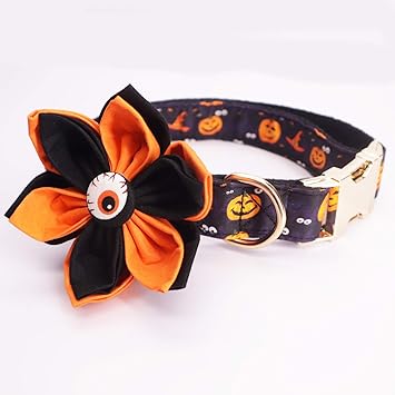 Dog Collar, Halloween Dog Collar, Orange Halloween Dog Collar, Orange Dog Collar, Ghost Dog Collar, Flower, Collar Flower, Dog Flower (S)