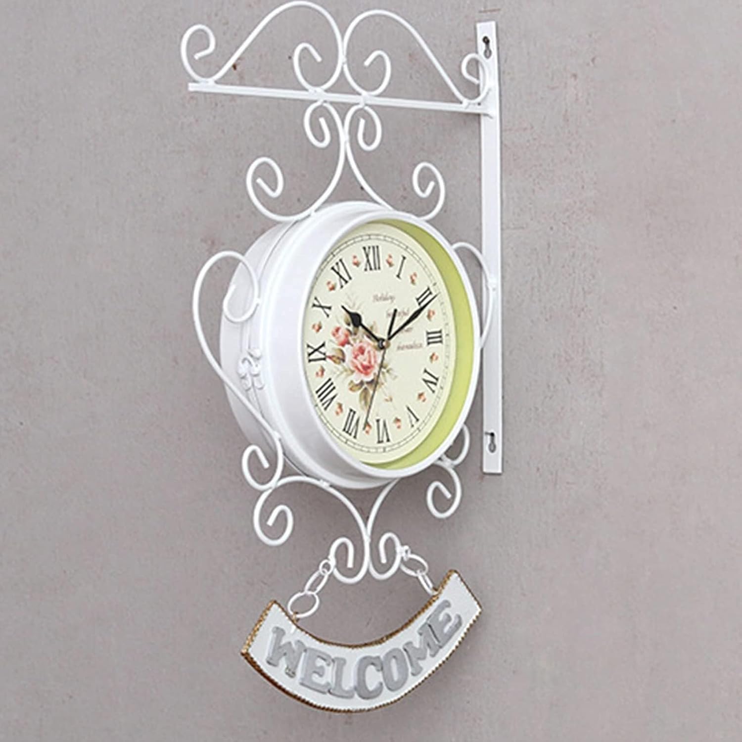 Double Sided Outdoor Wall Clock with Roman Arabic Numerals, Waterproof Decorative Hanging Garden Clock for Patio Garage