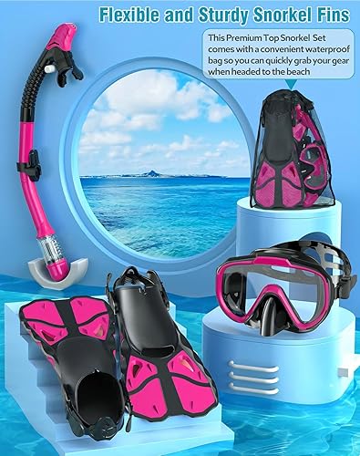 Miniatura 5 de Juego de esnórquel con aletas, combo de máscara de esnórquel para adultos, bolsa de viaje para esnórquel, buceo, natación