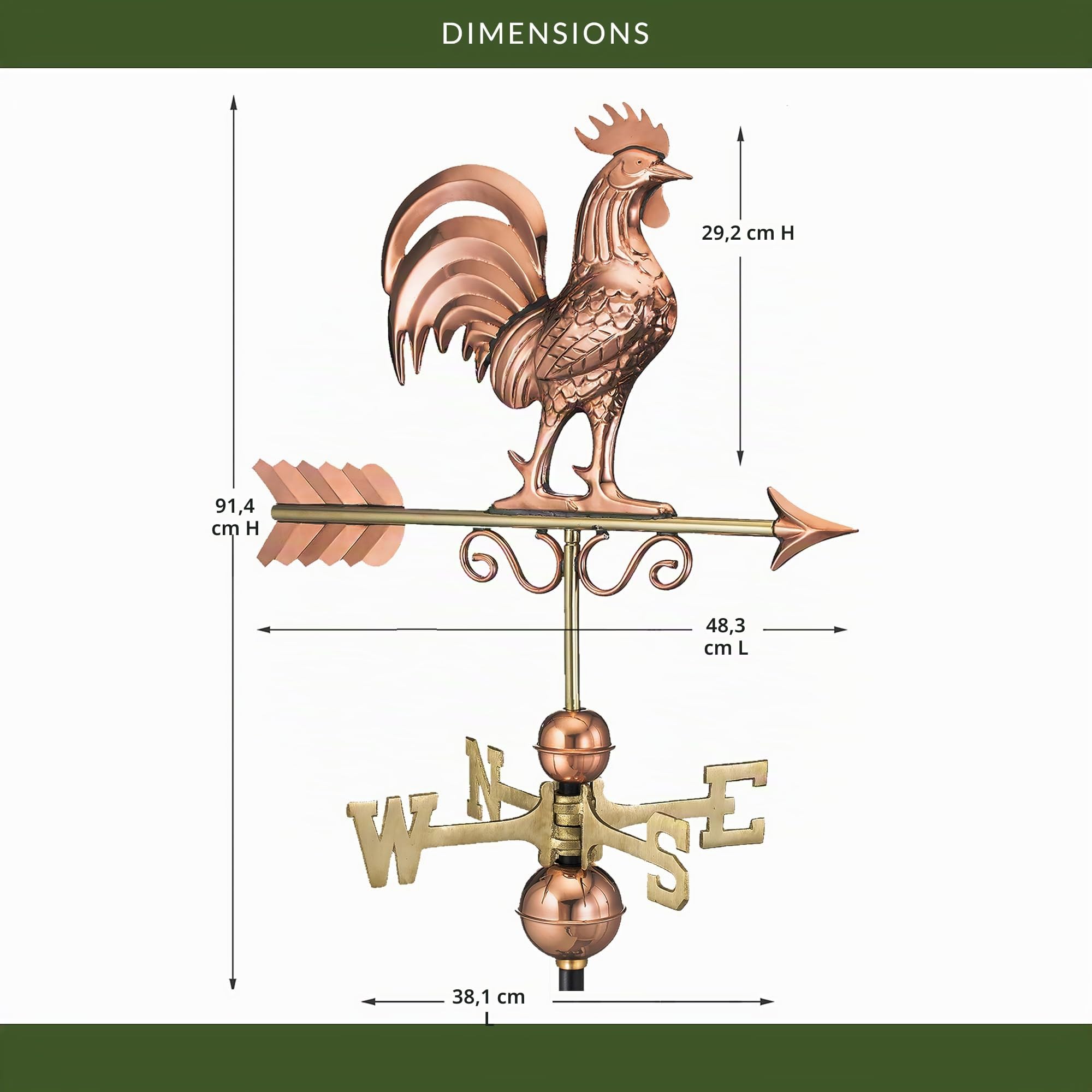 Good Directions Girouette Bantam en cuivre Pur