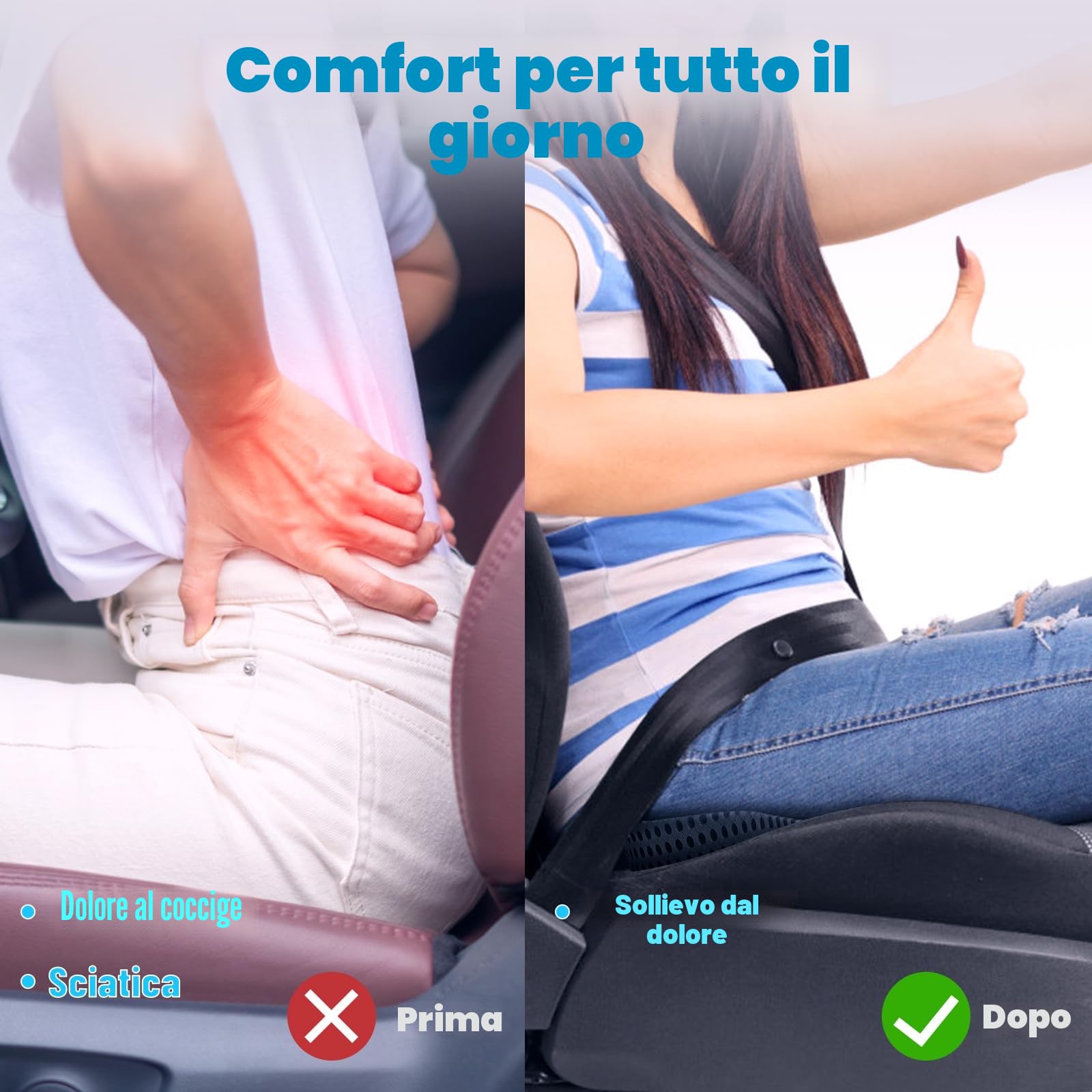 Cuscino per Sedia Auto, Cuscino a Cuneo Cuscino per Sedile in Memory Foam per Auto Cuscino Per Auto Per Sedile Del Conducente Auto Sedia Da Ufficio Sedie A Rotelle