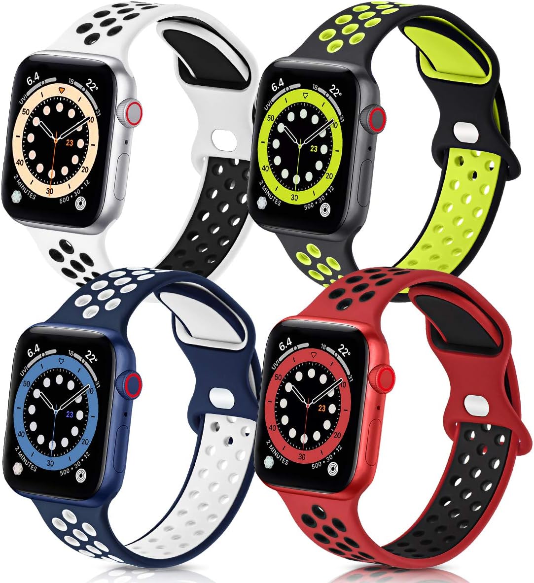 GROGON Compatible with Apple Watch Bands 44mm 42mm 40mm 38mm for Men Women, 4 Pack Silicone Sport Waterproof Breathable Soft Replacement Strap for iWatch SE Series /6/5/4/3/2/1(42mm 44mm S/M,No.4)