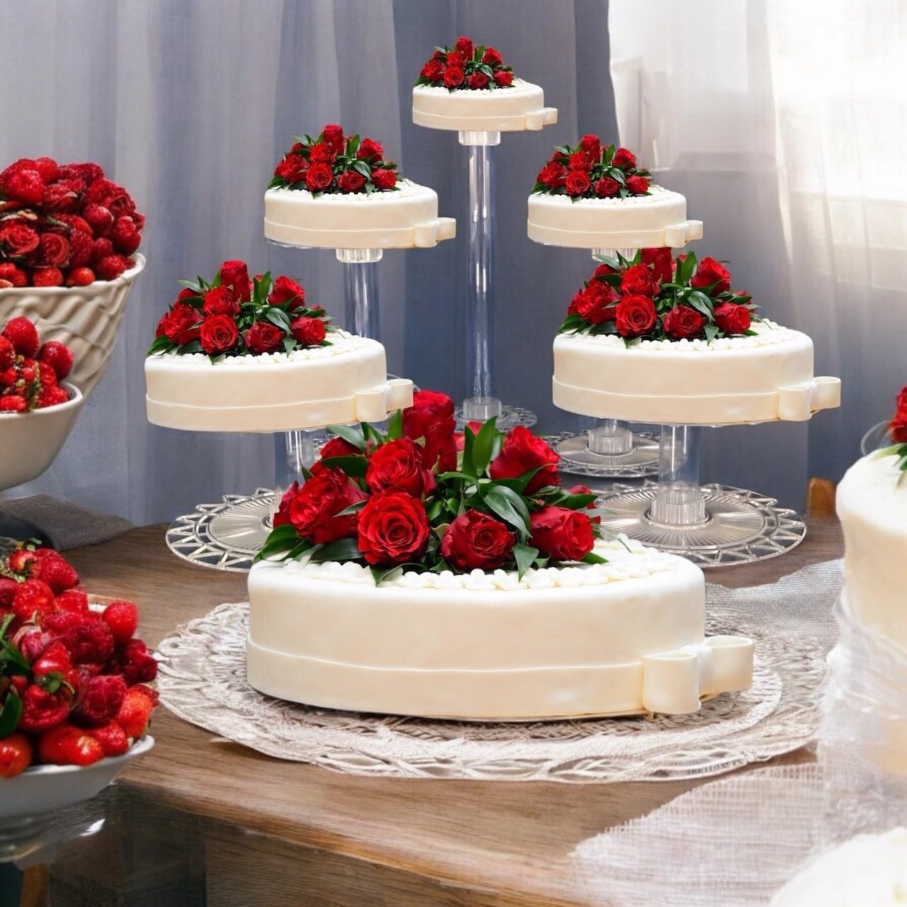 6 Tier Acrylic Wedding Cake Stand Set - Heavy Duty Round Cake and Cupcake Stand Combo for Home Decor, Wedding, Party, Birthday - Crystal Clear Cake Stand, Dessert Display Stands