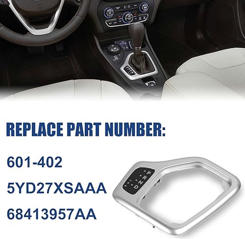 Miniatura 5 de Dngbymx Bisel de palanca de cambios con arnés compatible con Jeep Cherokee 2014 2015 2016 2017 2018 plateado reemplazo # 601-402