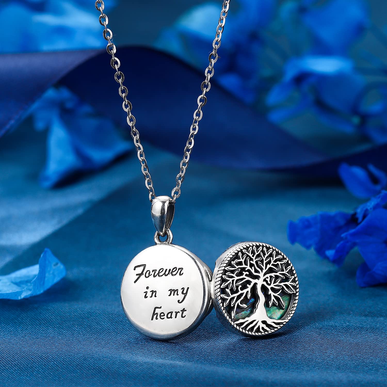 Collana con Medaglione Foto in Argento Sterling 925, Collana Personalizzata Foto, Ciondolo Portafoto Albero della Vita, Regali di Gioielli di Memoria per Donne Ragazze Mamma