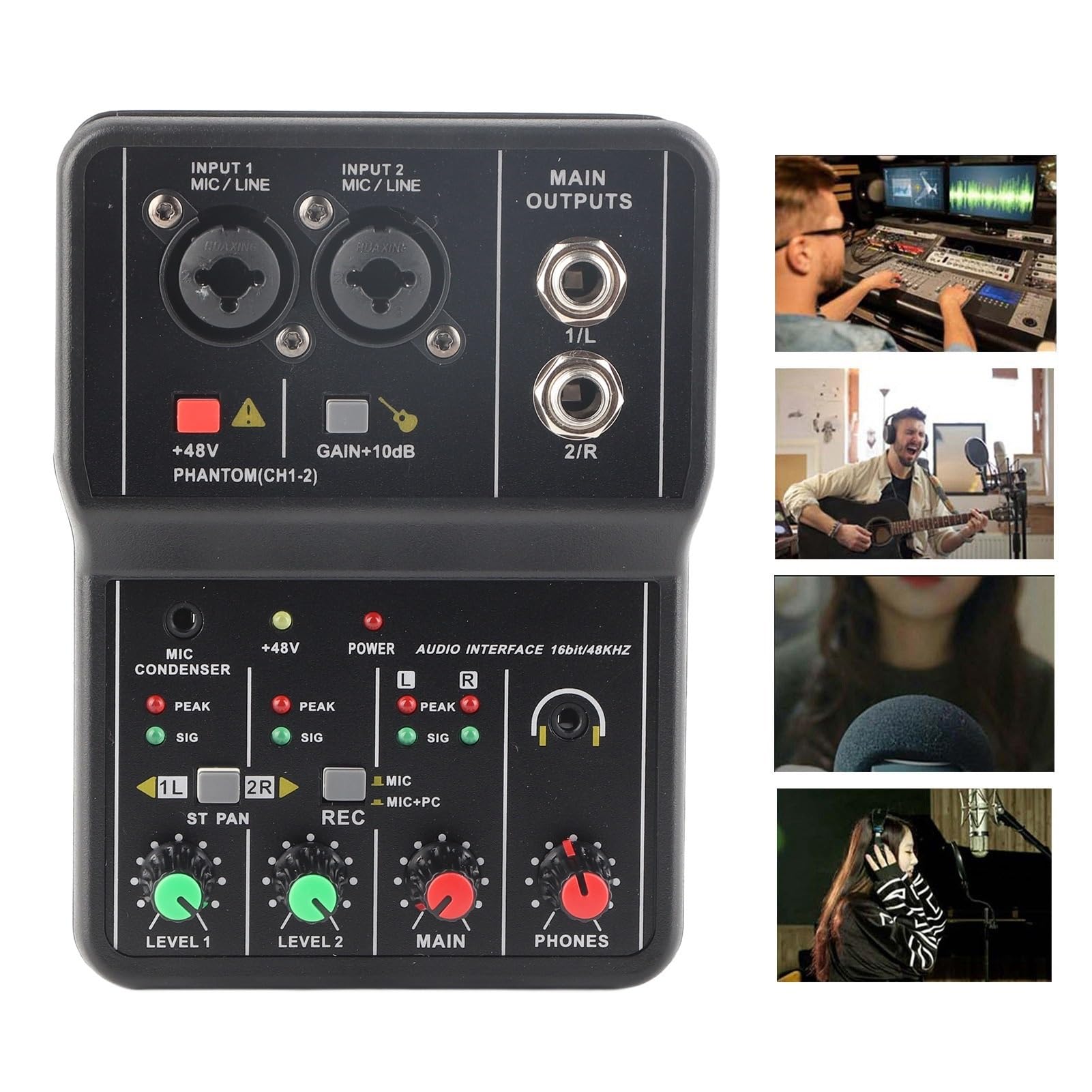 Mixer DJ, Mixer Scheda audio portatile a 2 canali Alimentatore USB con alimentazione Phantom 48V
