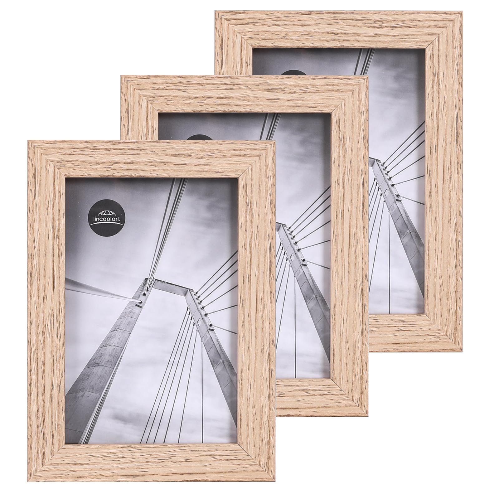 lincoolart bilderrahmen 10x15 cm Natur Holz Fotorahmen,MDF Rahmen 4X6 inch and bruchsicheres Acrylglas,Wand-und Tisch bilderrahmen 3er Set