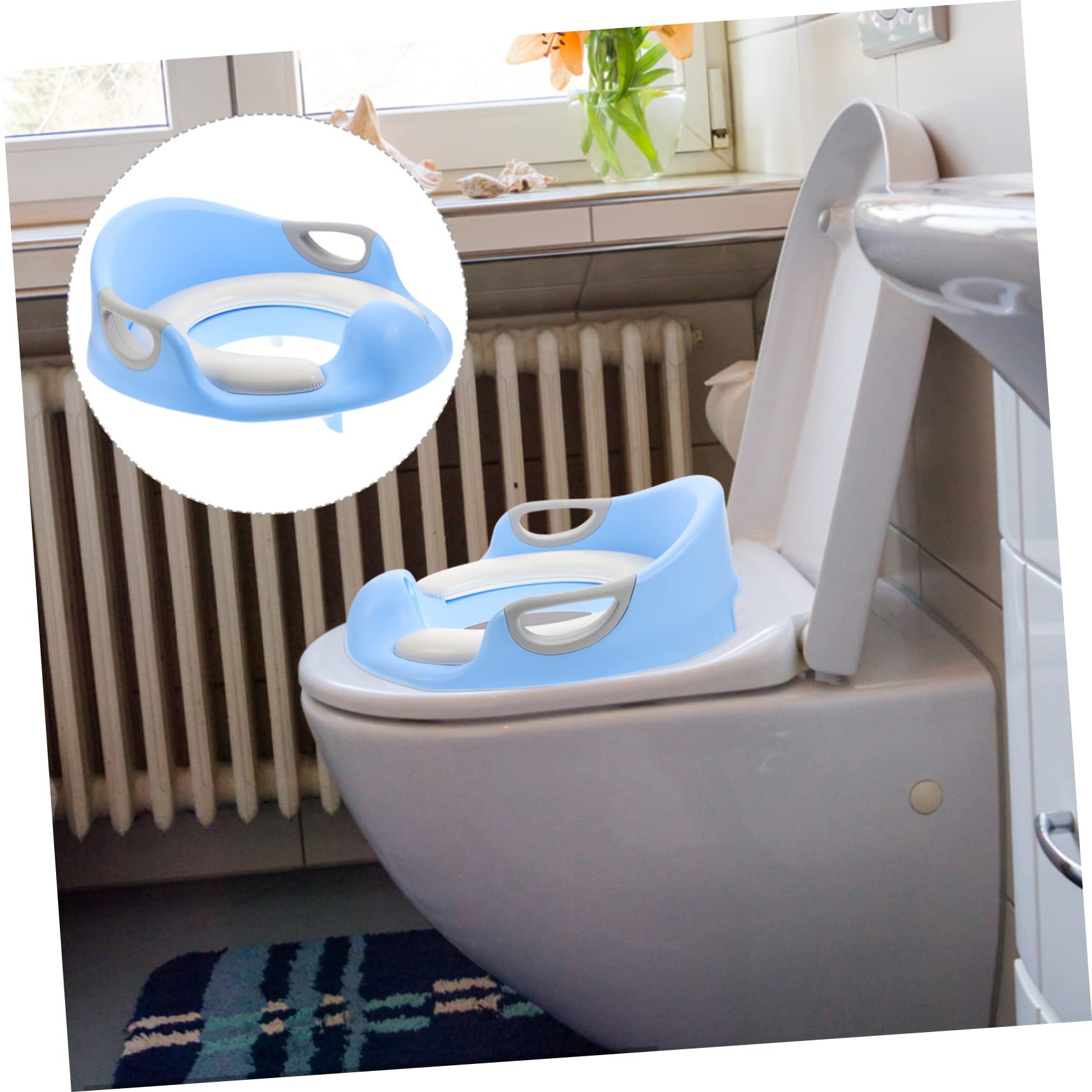 Anillo de Entrenamiento Inodoro para Niños, Azul, Pu | Asiento Infantil Asas Grandes, Almohadillas Antideslizantes, Pensado para Toilet Training y Fácil de Sujetar