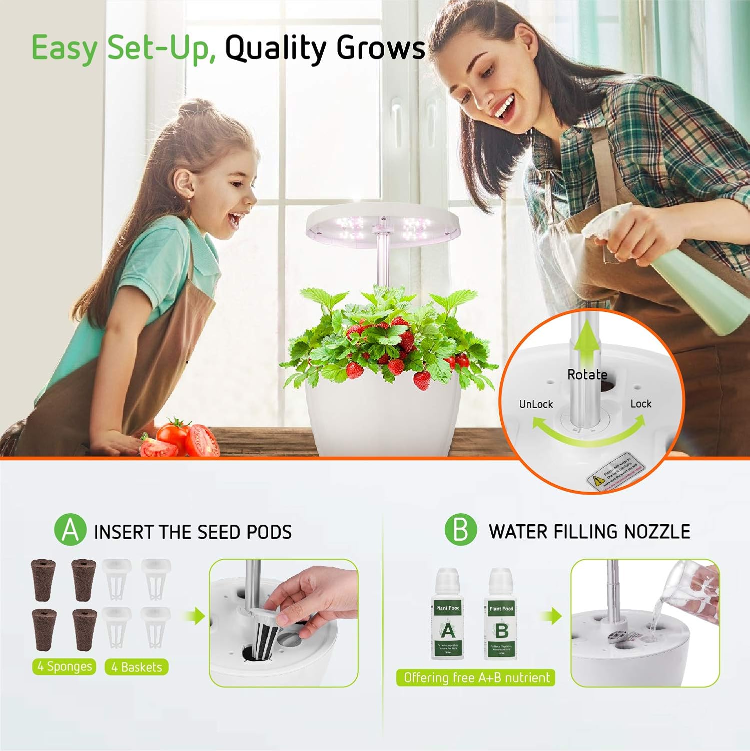 VIVOSUN Indoor Herb Garden Kit Hydroponics Growing System Hydroponics Growing Nutrient Pot Kit(Plant Food Included): Garden & Outdoor