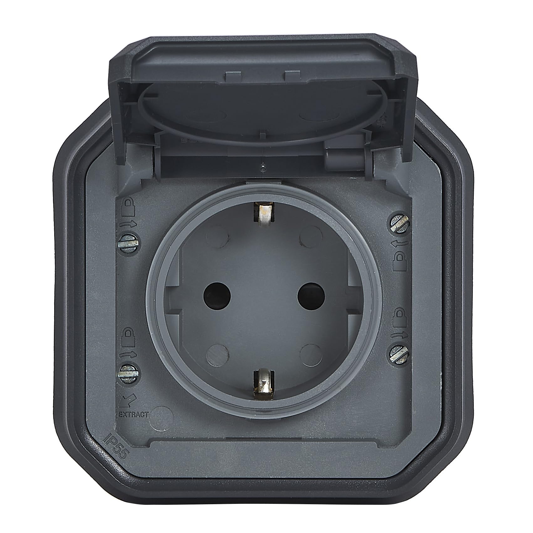 Legrand - Enchufe 16A con contacto lateral de tierra - Plexo - Estanco IP55 - Montaje empotrado - Antracita - 069859LE