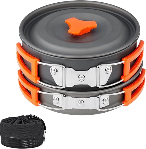 Miniatura 9 de YETO Juego de utensilios de cocina para camping, 10 piezas, juego de ollas y sartenes plegables para acampar para 2-3 personas, juego de utensilios