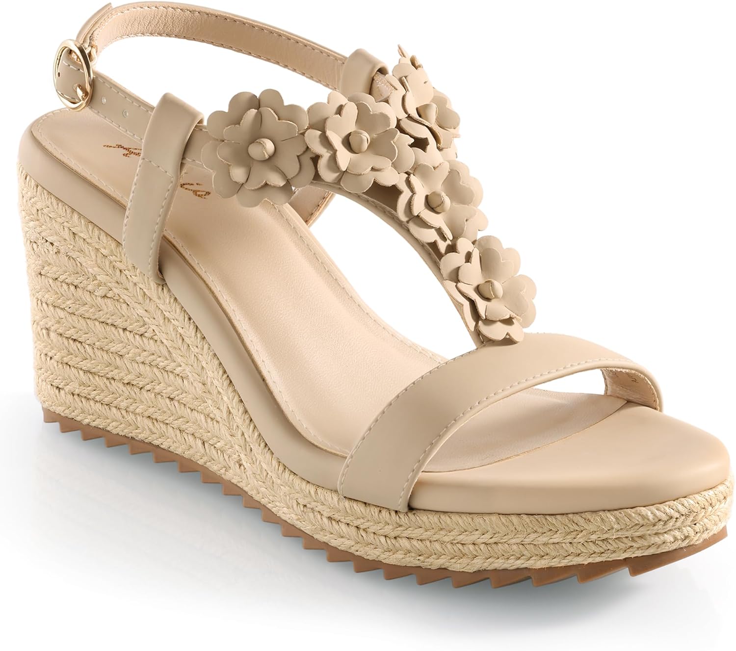Ankis Wedge Sandals for Women, Espadrille Womens Wedge Sandals Comfortable Open Toe Flower T Strap High Heel Wedges for Women Dressy Summer -3.4Inch