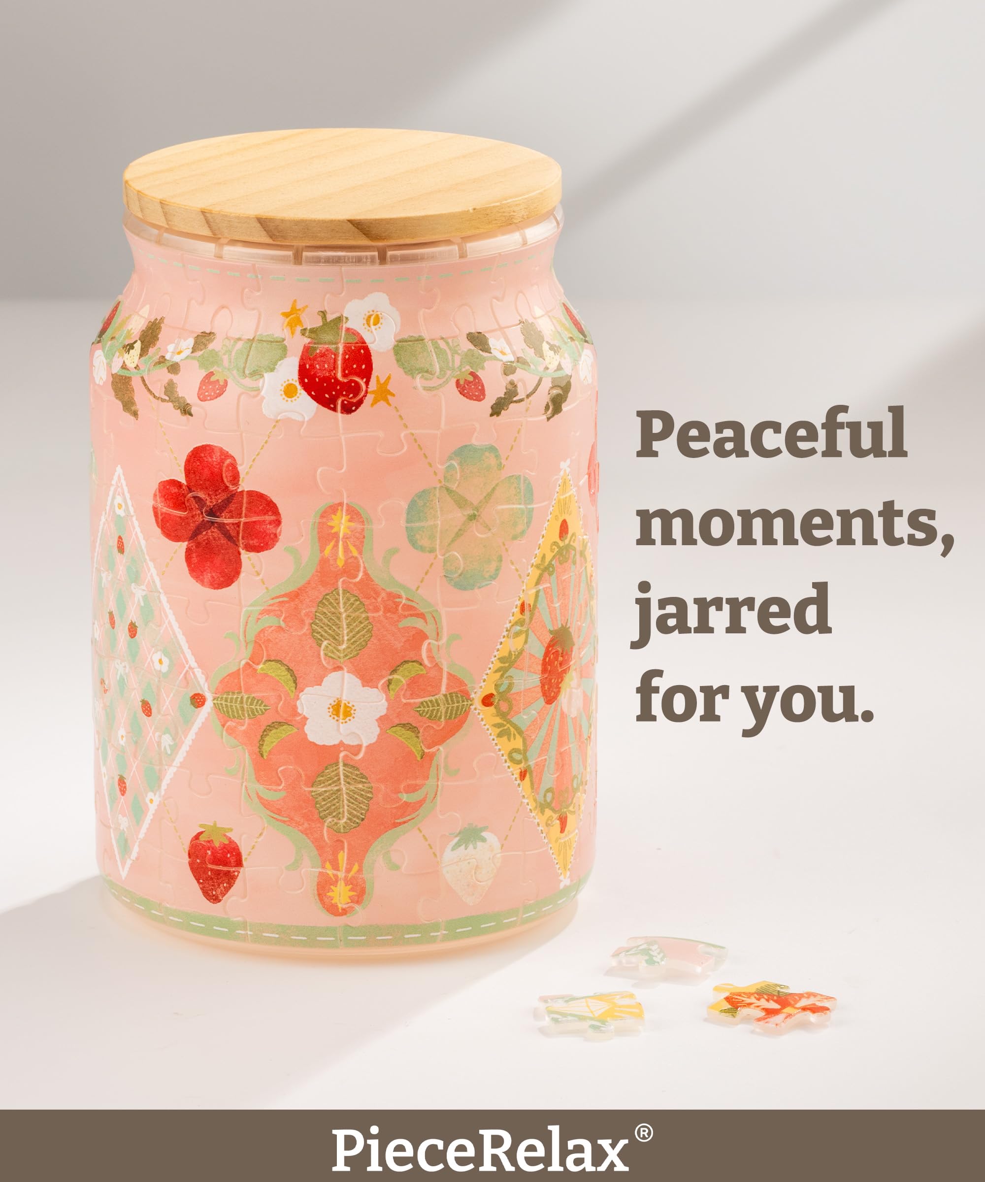 PieceRelax 3D Puzzle Jar 128 Plastic Pieces for Adults, Strawberry Days, Lid Container - Image 2