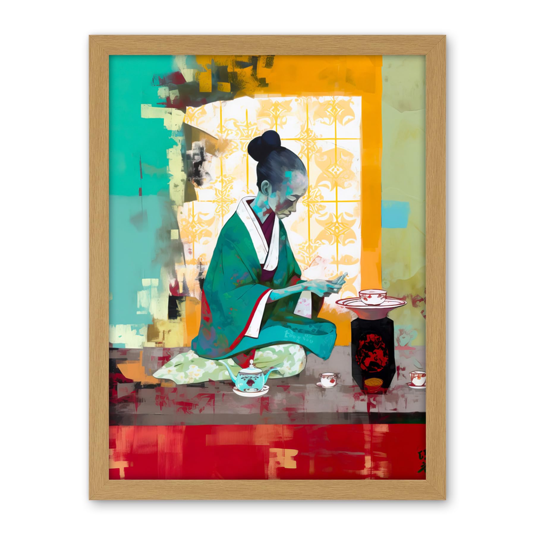 Artery8 Traditional Japanese Tea Ceremony Scene Artwork Framed Wall Art Print 18X24 Inch
