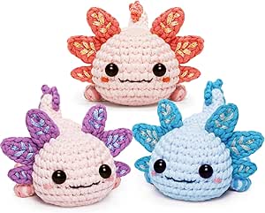 Häkelset Für Anfänger - 3 Axolotl DIY Set Mit Videoanleitung Und 40% Extra Garn