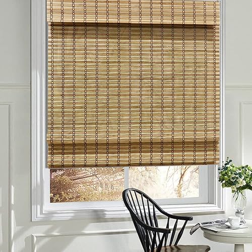 LANTIME Wood Window Roman Shades, Lined Blackout Bamboo Roman Shades Blinds, Easy Installation for Home and Garden, Pattern 2