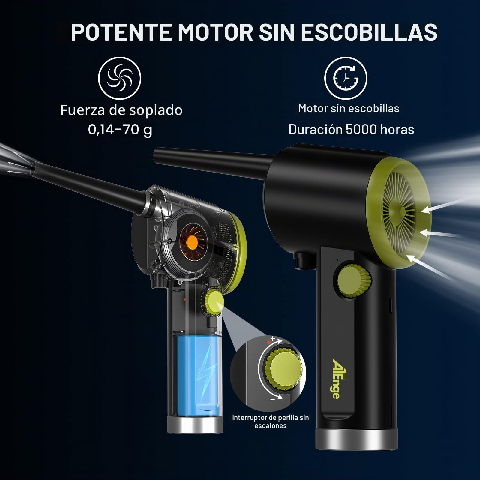 Soplador de Polvo Eléctrico Inalámbrico, Plumero de aire 41000 RPM, lata de aire comprimido portátil, con cable USB y cepillo de limpieza, para computadora, teclado, coche, casa de mascotas