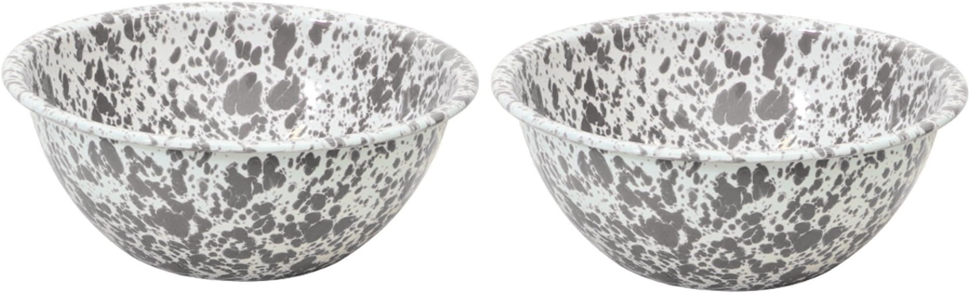 Crow Canyon Enamelware Serving Bowl Grey Marble 8.5 Inches in Diameter By 3.2 Inches Tall