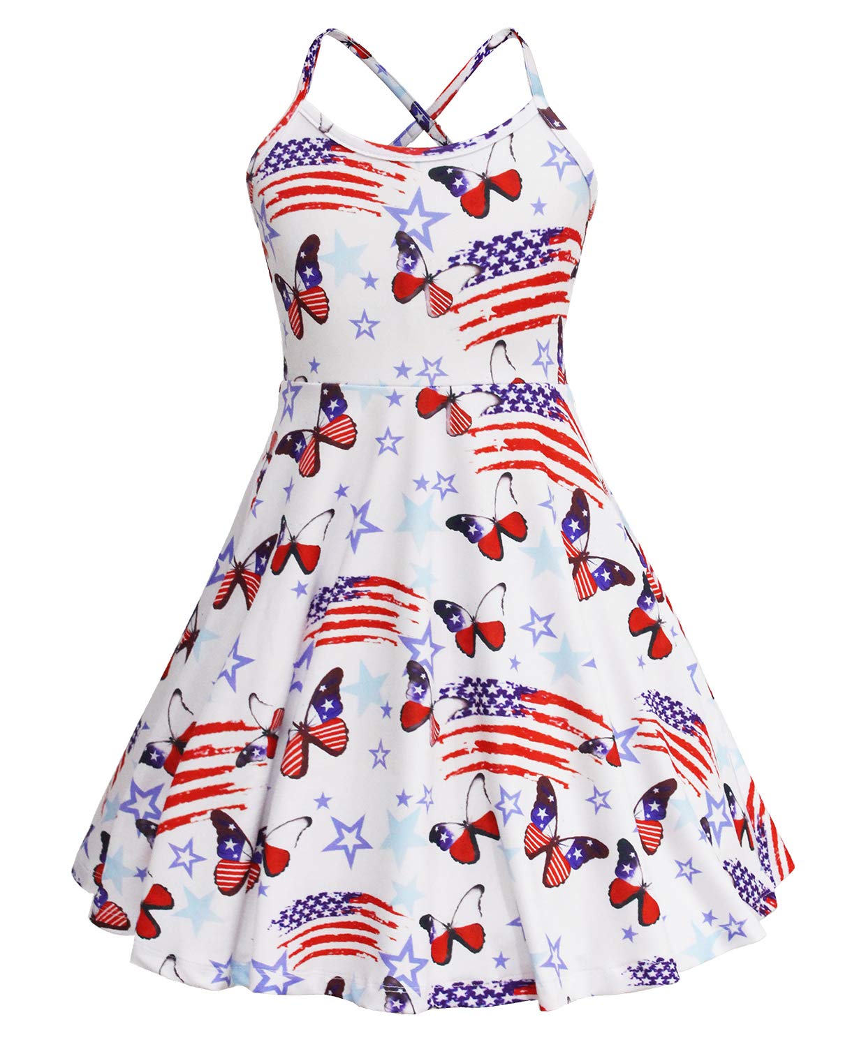 Girls Summer Cami Dress Unicorn Spaghetti Strap Dresses Patriotic 4th of July American Flag Dresses