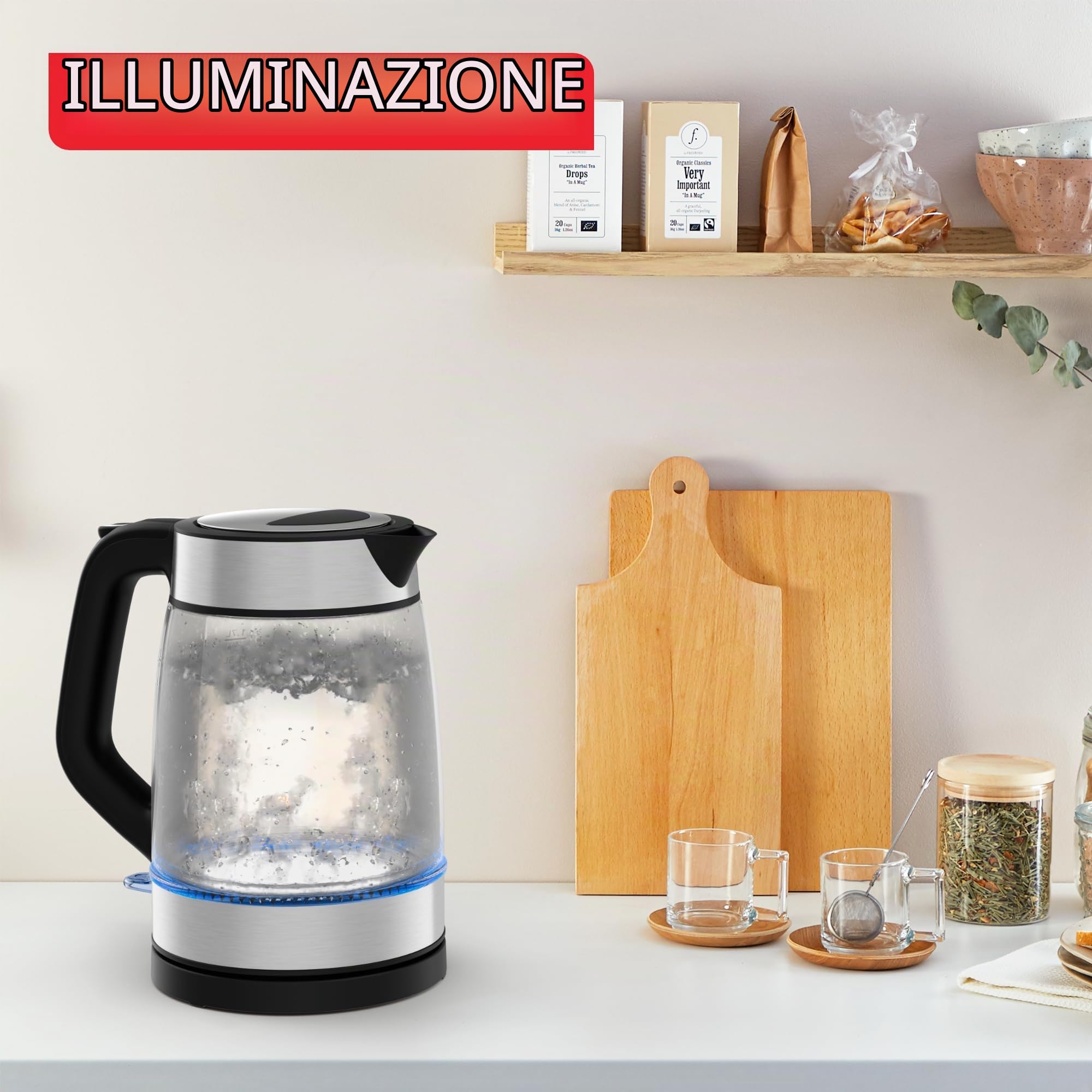 Tefal Ki6058 - Bollitore elettrico in vetro, 1,7 litri, facile da pulire, colore: nero
