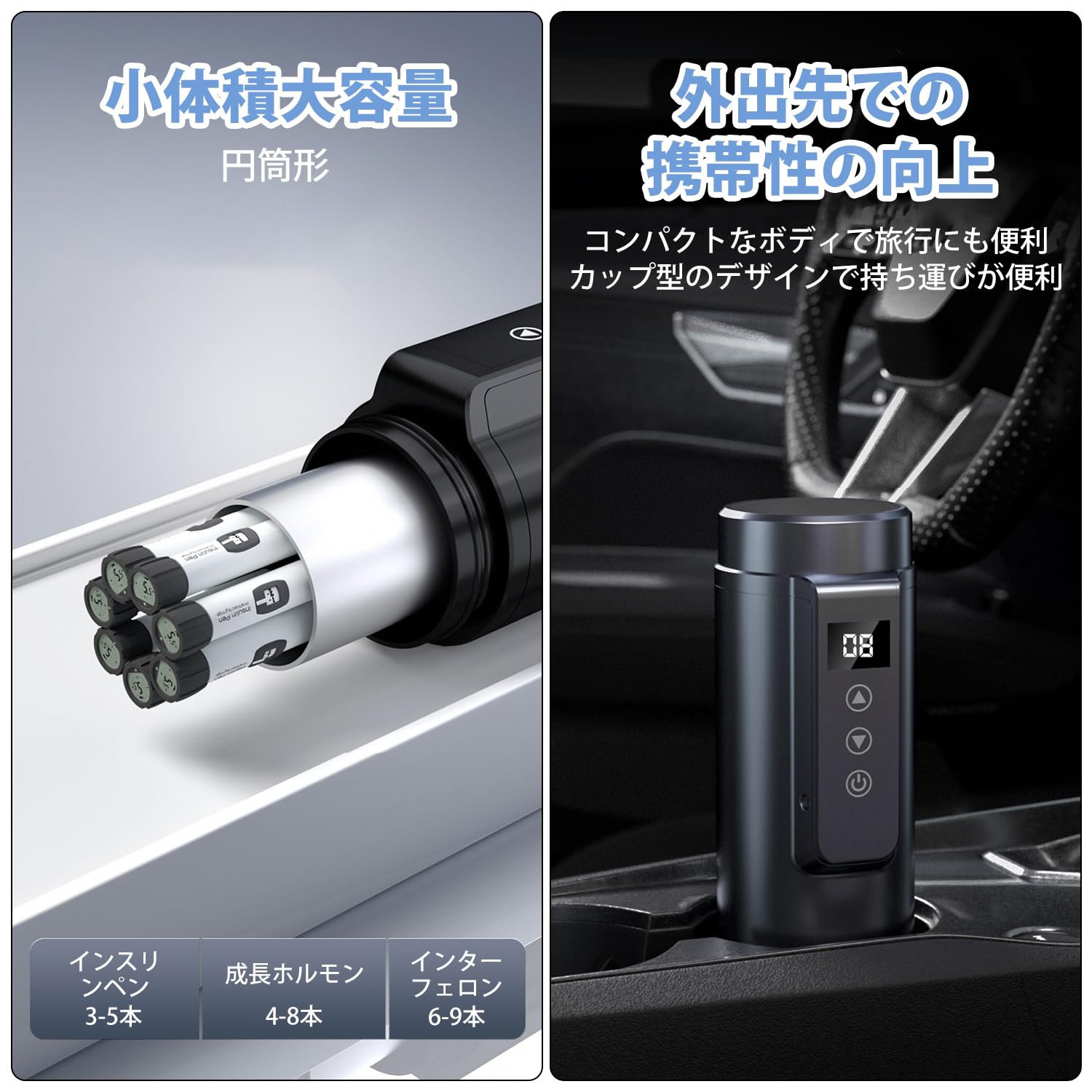 ポータブル冷蔵庫 インスリンクーラー インシュリン 内臓バッテリー付 コンパクト Amazon.co.jp: バッテリー付きミニ冷蔵庫薬用冷蔵庫とインスリン