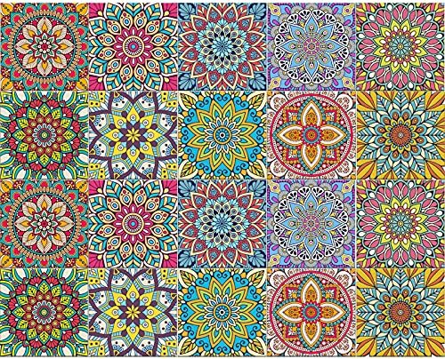 20PCS Peel and Stick Floor Decorative Tile Stickers, ULENDIS Self-Adhesive Removable Wallcovering, Moroccan Wall Floor Tile Backsplash Waterproof Kitchen Bathroom Furniture Staircase Home Decor(195)