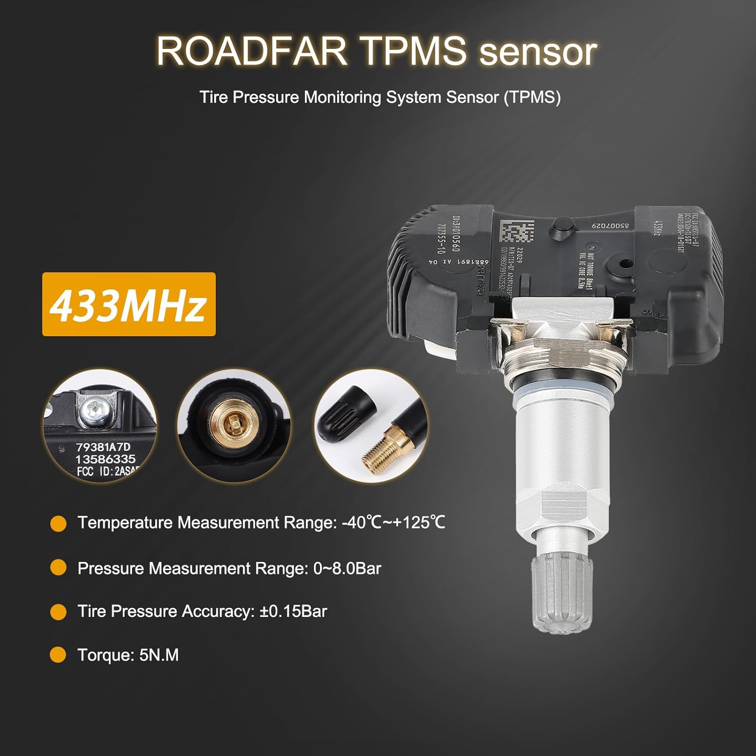 ROADFAR TPMS Sensor 433MHz Tire Pressure Sensor Fits 2014-2020 For BMW Series 2015-2020 For Mini Cooper Replaces 31R407 36106856209 36106881890 Sets of 4