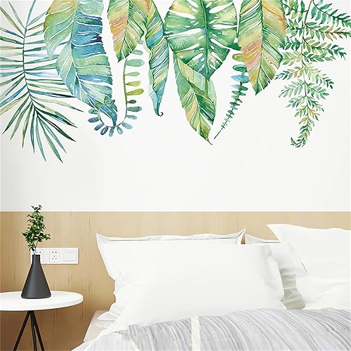 Miniatura 3 de Calcomanías de pared colgantes de hojas anchas con vegetación escandinava, calcomanías de pared de plantas verdes, vinilo extraíble para sala de
