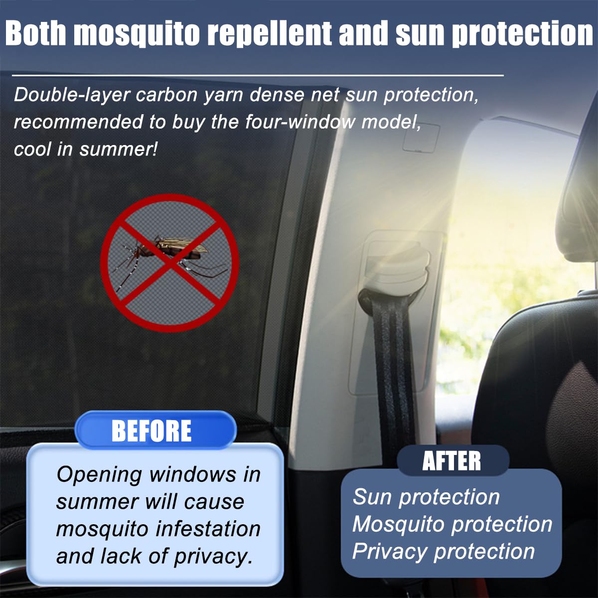 JNNJ Protezione Solare Auto, Tendine Parasole Auto Bambini Universale, Block Raggi UV Anti-Zanzara Anteriore+Posteriore