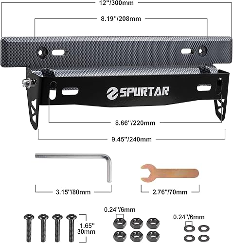 Miniatura 6 de Spurtar Marcos de matrícula, soporte ajustable para placa de matrícula delantera de automóvil, incluye tornillos y tuercas (negro)