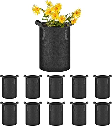 iPower Paquete de 10 bolsas de cultivo gruesas de 3 galones, macetas de tela no tejida, contenedor de aireación con asas de correa para jardín y