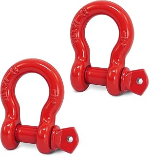2 Pack Red D Ring Recovery Shackles 1/2" with 9/16" Screw Pin