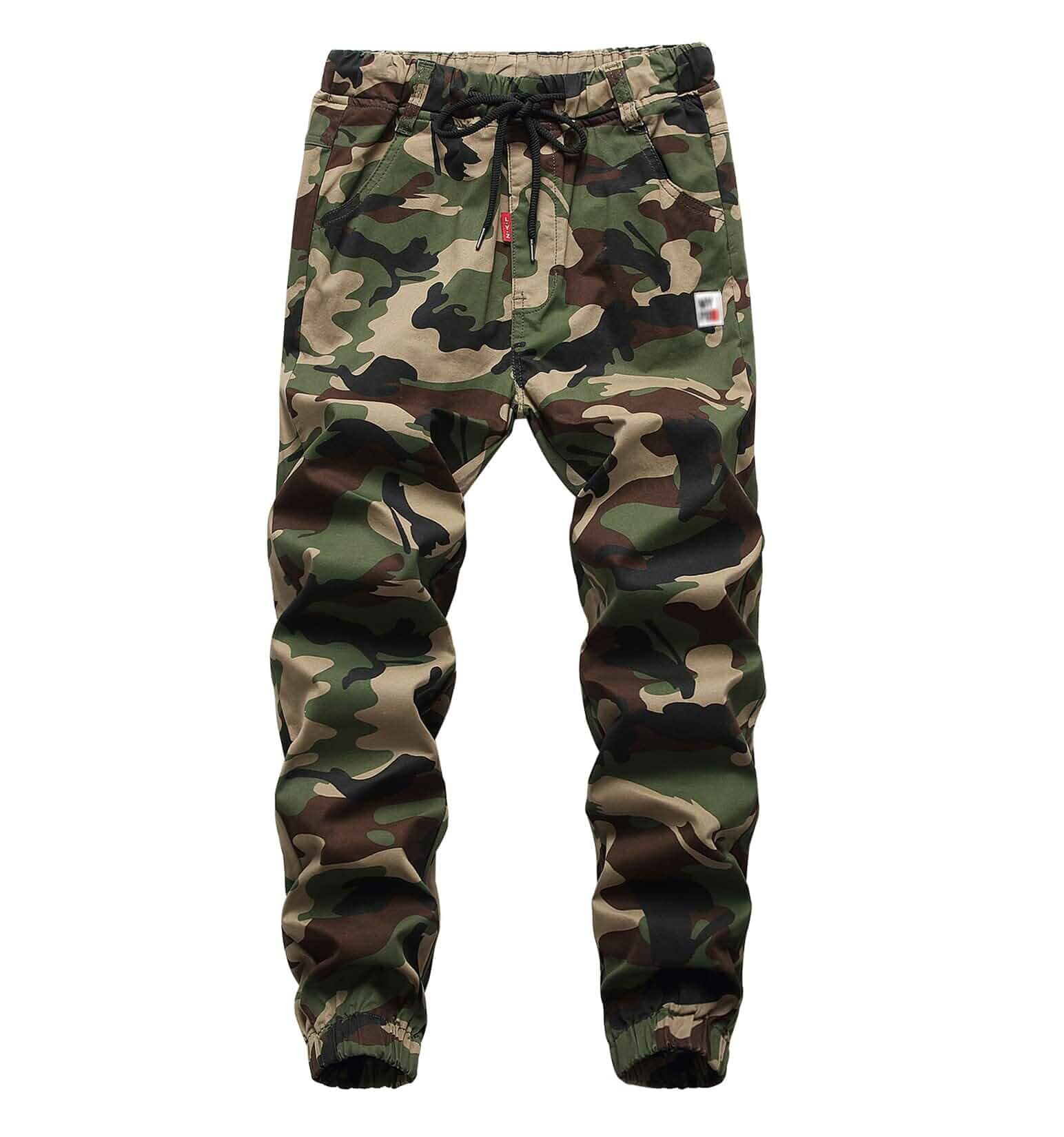 LOKTARC Boys Cargo Pants, Cotton Pull-On Drawstring Joggers for Kids Cotton Twill, Solid and Camo Styles, Elastic Waist, Multi-Pocket, Tapered Fit, School Casual Outdoor Wear