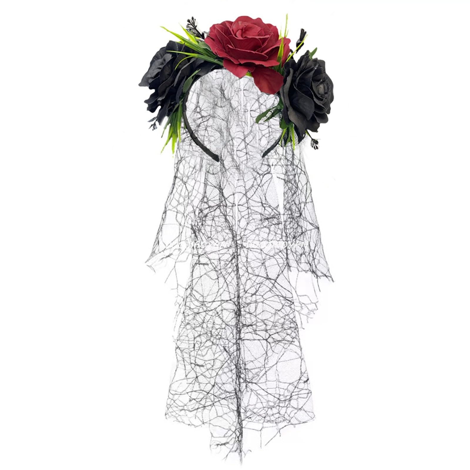 MICFENY Skull Skeleton Hand Veil Headpiece with Dark Series Flower For Halloween Costume And Themed Photoshoots Wear