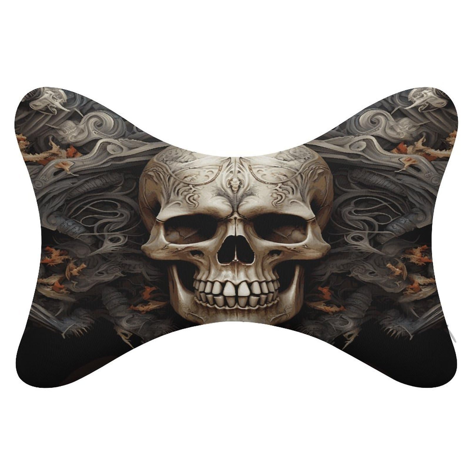 FekiLoot Skulls Car Headrest Set of 2,Softness Memory Foam Car Neck Pillow with Breathable Removable Cover Car Neck Support Pillow Ergonomic for Driving, Office