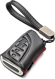 Genuine Leather Smart Key Fob Case Compatible with Lexus RX, Lexus ES, Lexus UX, Lexus NX, Lexus GX, Lexus LX 600 (4-Button, Black/Red)