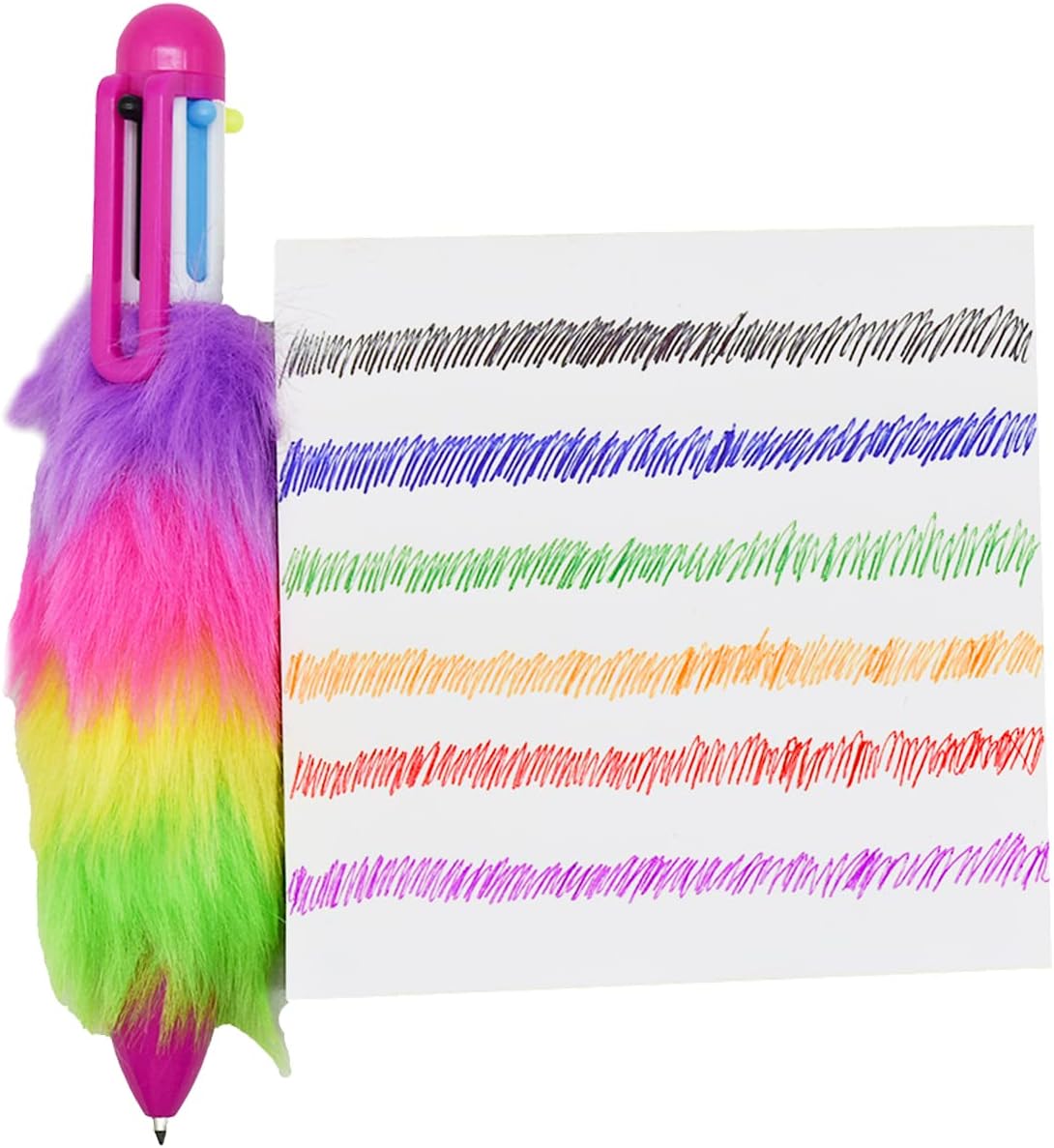 Maydahui 6 Pcs 6-in-1 Multicolor Ballpoint Pen Fluffy Rainbow Plush Pens image 5