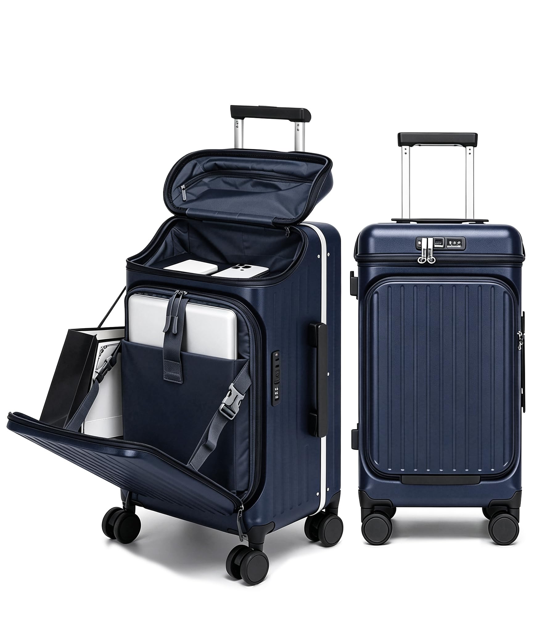 Top Opening Business Carry On Luggage, Front Pocket, TSA Lock (Blue, 20in)