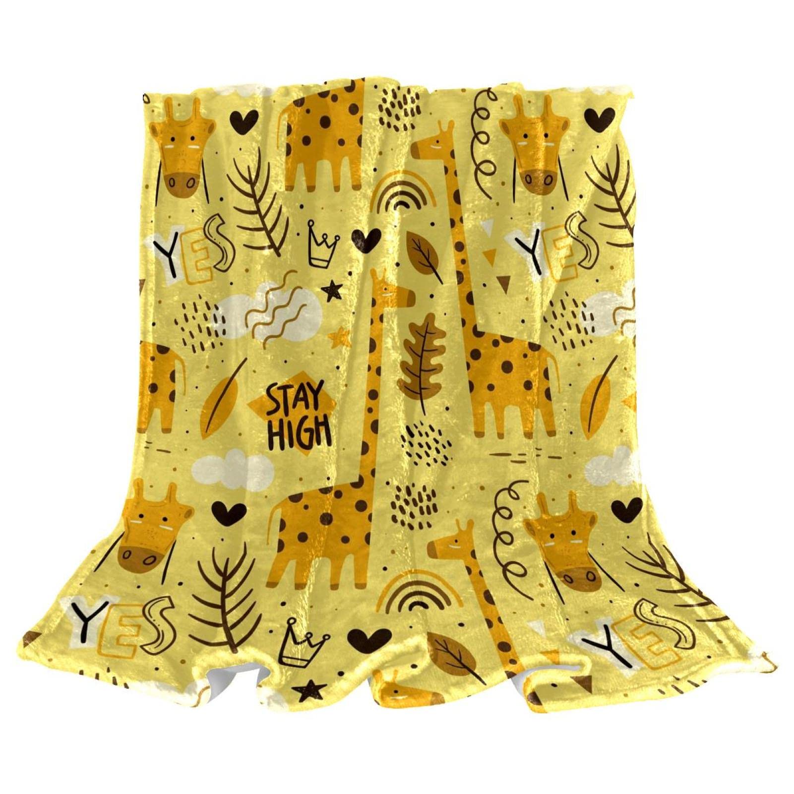 Jeté de lit en polaire girafe cœur jaune plaid canapé chaud