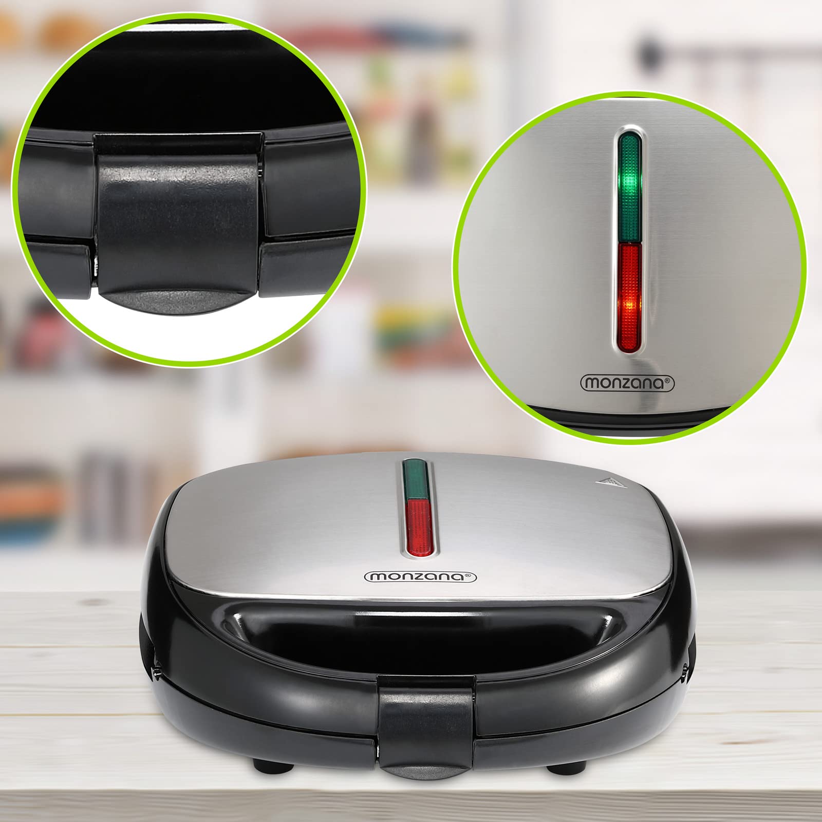 MONZANA® Griglia Tostapane 800W 3 in 1 XL Rivestimento Antiaderente Sandwich Maker Piastra Elettrica per Cialde Panini Carne