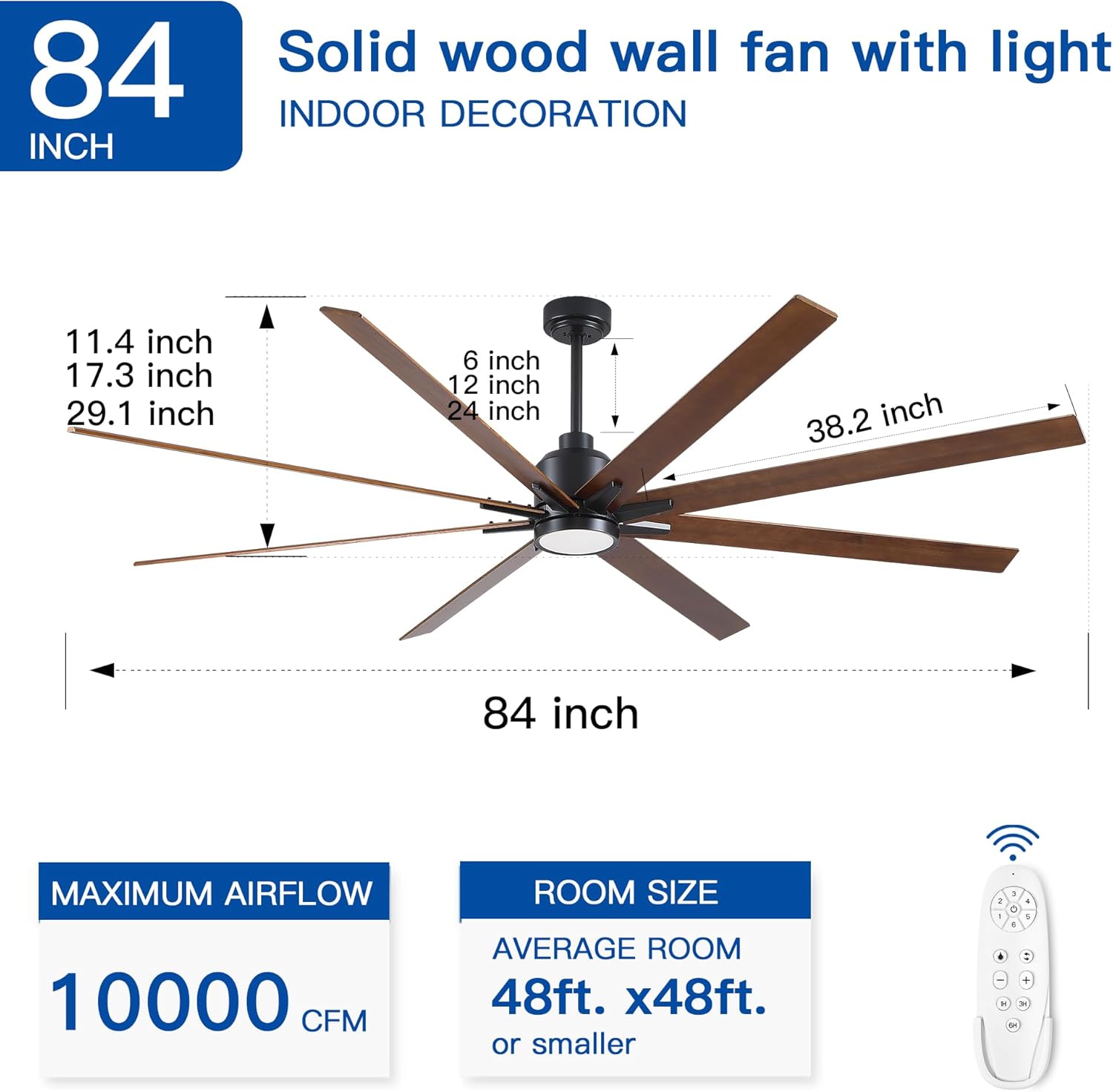 84" Ceiling Fan with Light and Remote Control, Extra Large Ceiling Fan Modern for Living Room, Outdoor, with Reversible Energy-Efficient Operation, Quiet Performance, Brown